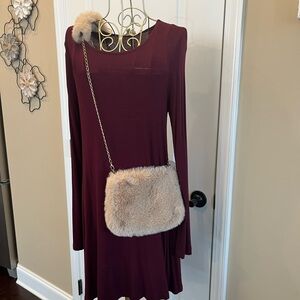Zenana Premium Sophisticated Timeless Dress In Burgundy Long Sleeves Size Small